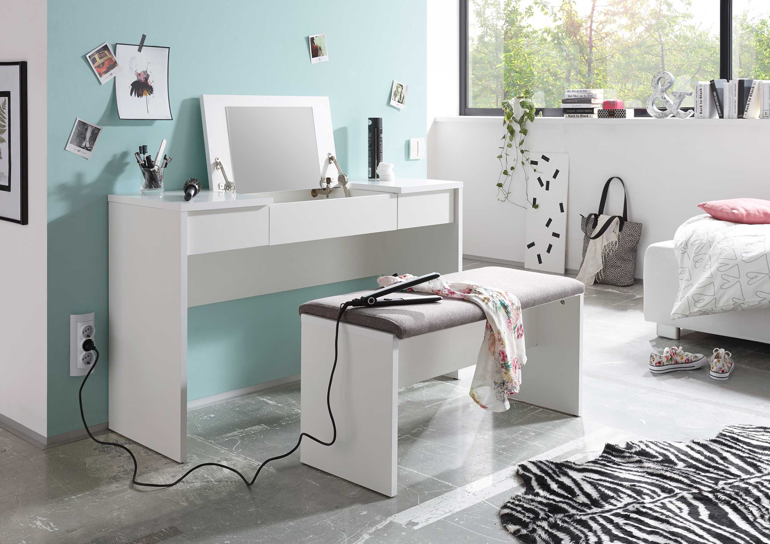 Coiffeuse Alizée 125cm 2 tiroirs & 1 porte - blanc - Image 4