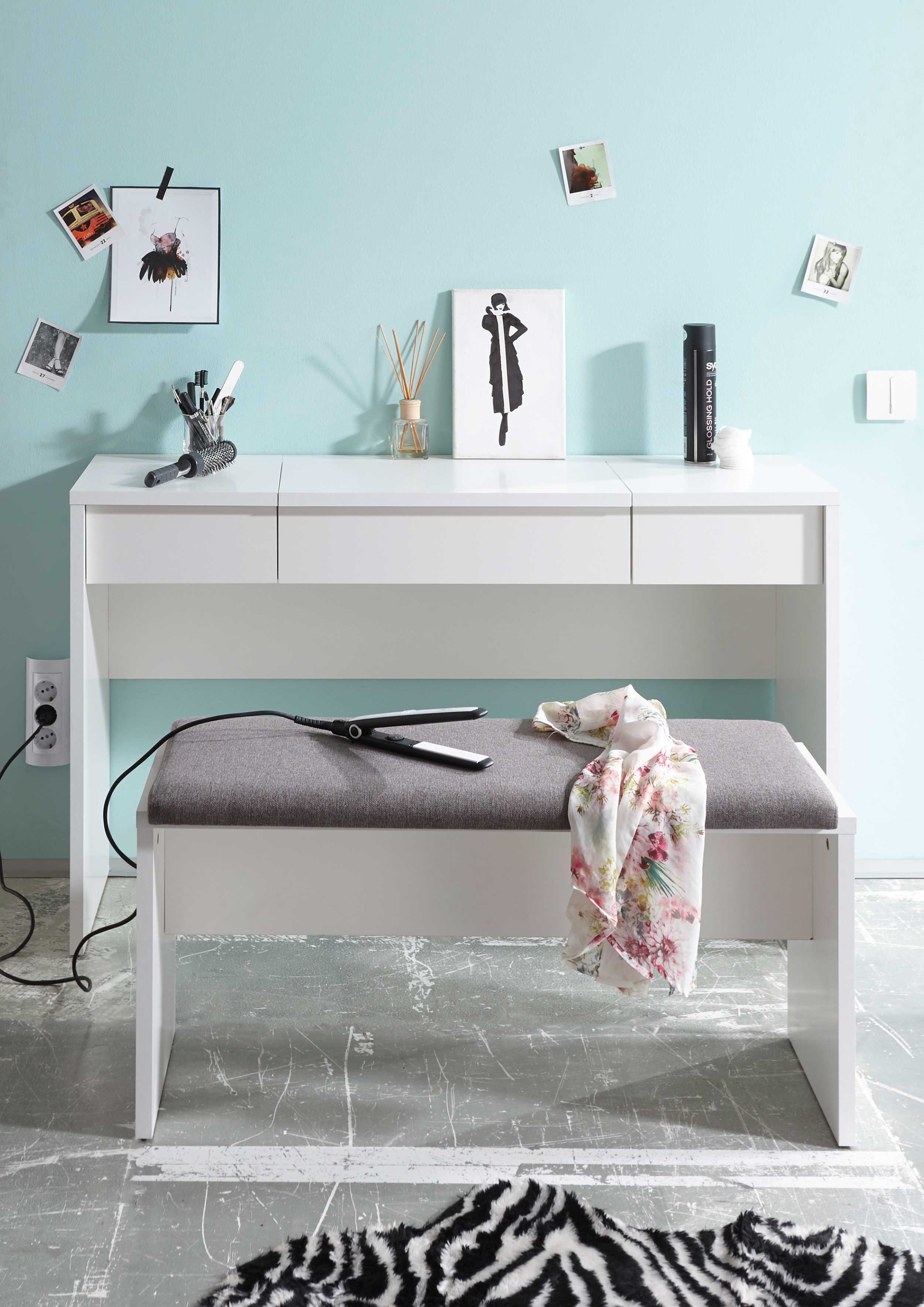 Coiffeuse Alizée 125cm 2 tiroirs & 1 porte - blanc - Image 6