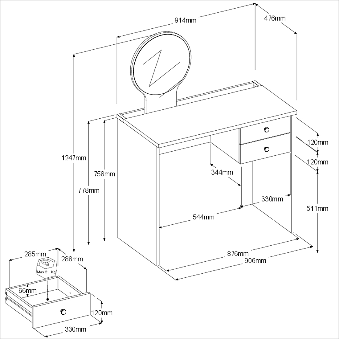 Coiffeuse Betty avec miroir - chêne - Image 2