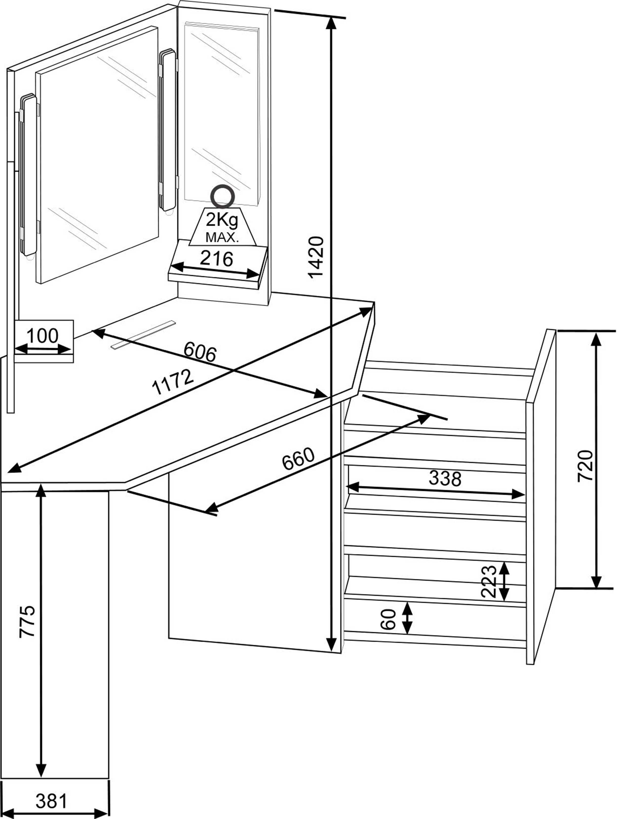 Coiffeuse d'angle Chic - chêne/blanc - Image 2