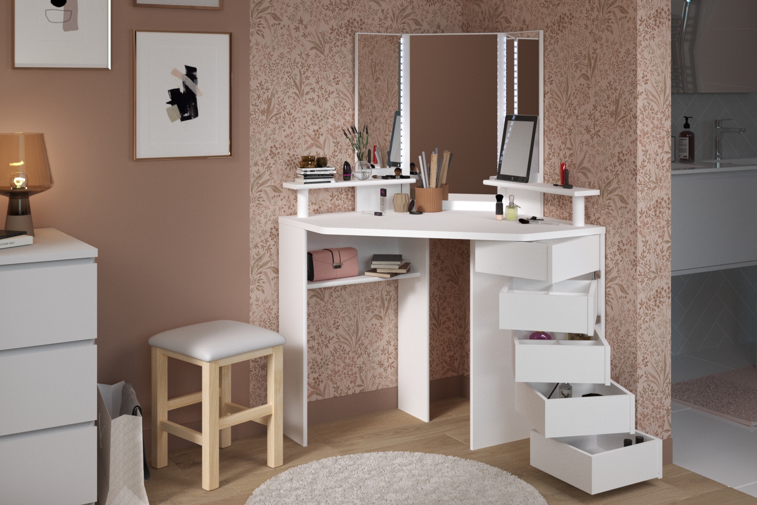 Coiffeuse d'angle Solange - blanc - Image 8