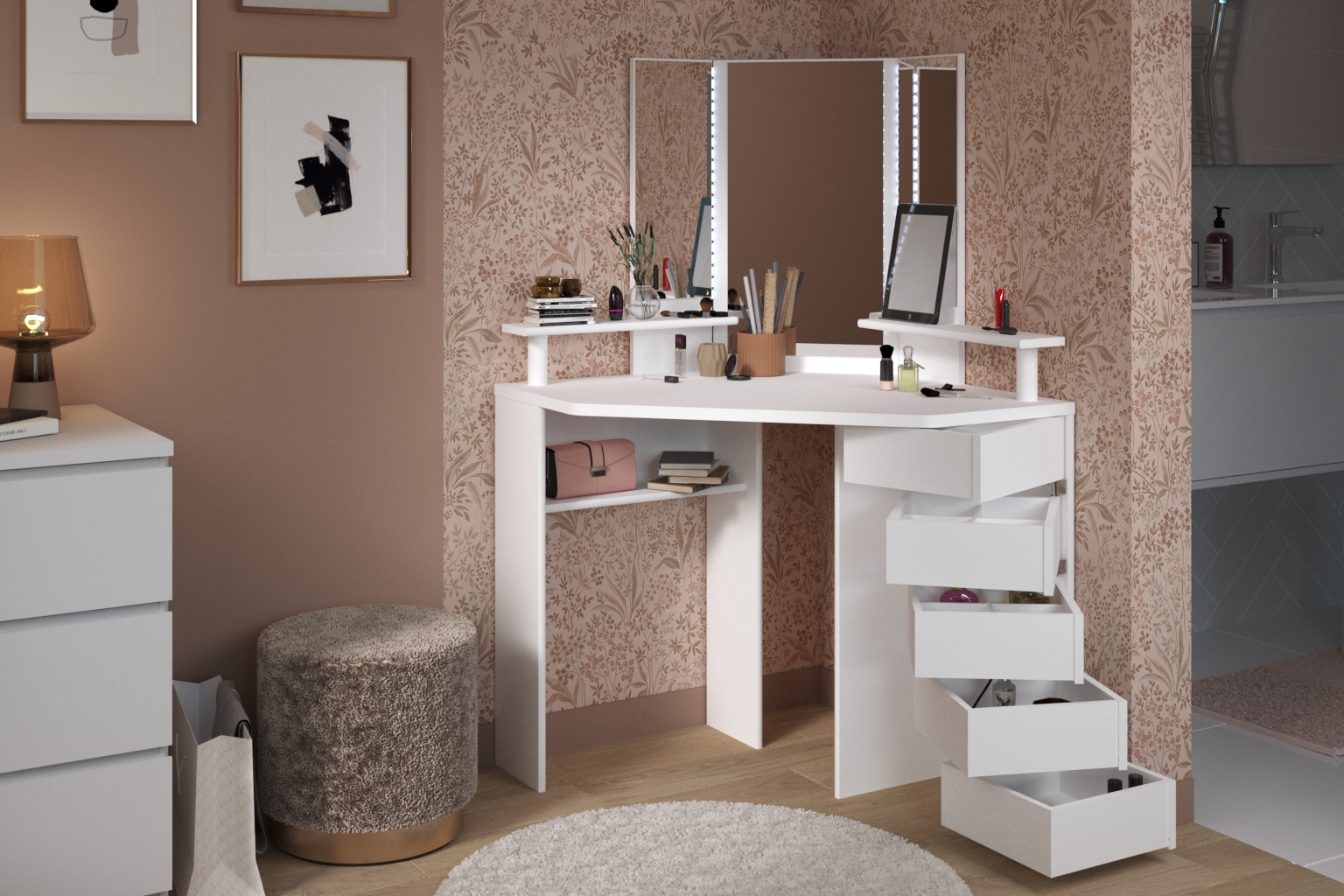 Coiffeuse d'angle Solange - blanc - Image 9