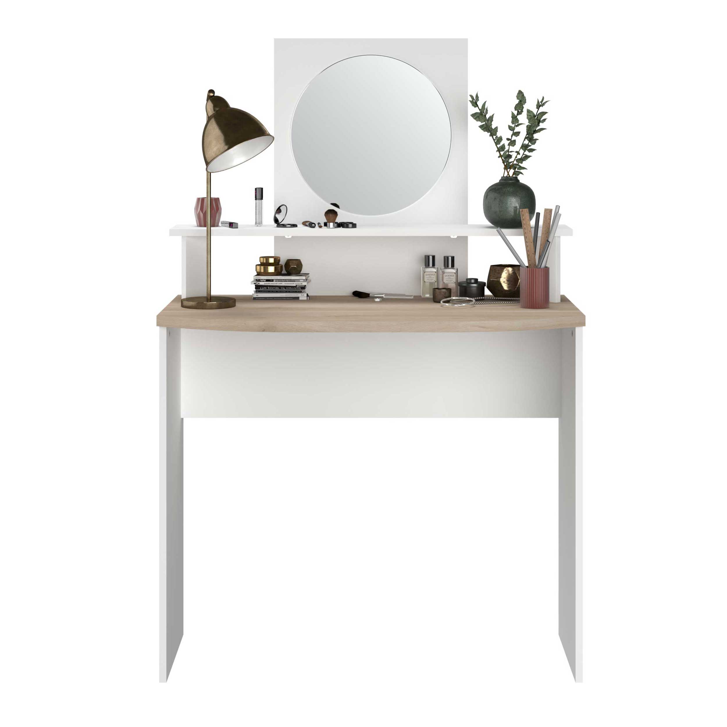 Coiffeuse Hardy-136cm-avec miroir-blanc/chêne - Image 6