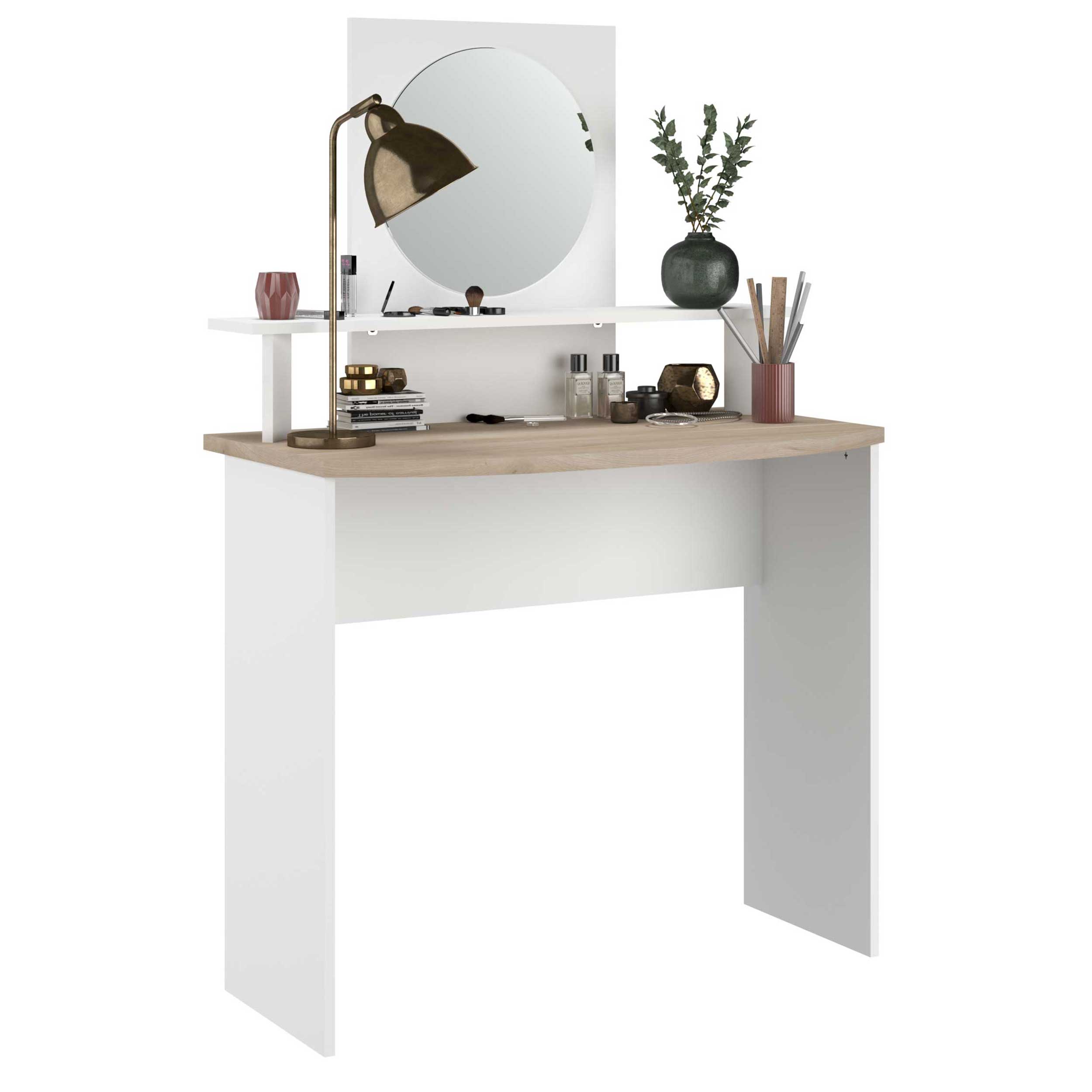 Coiffeuse Hardy-136cm-avec miroir-blanc/chêne - Image 7