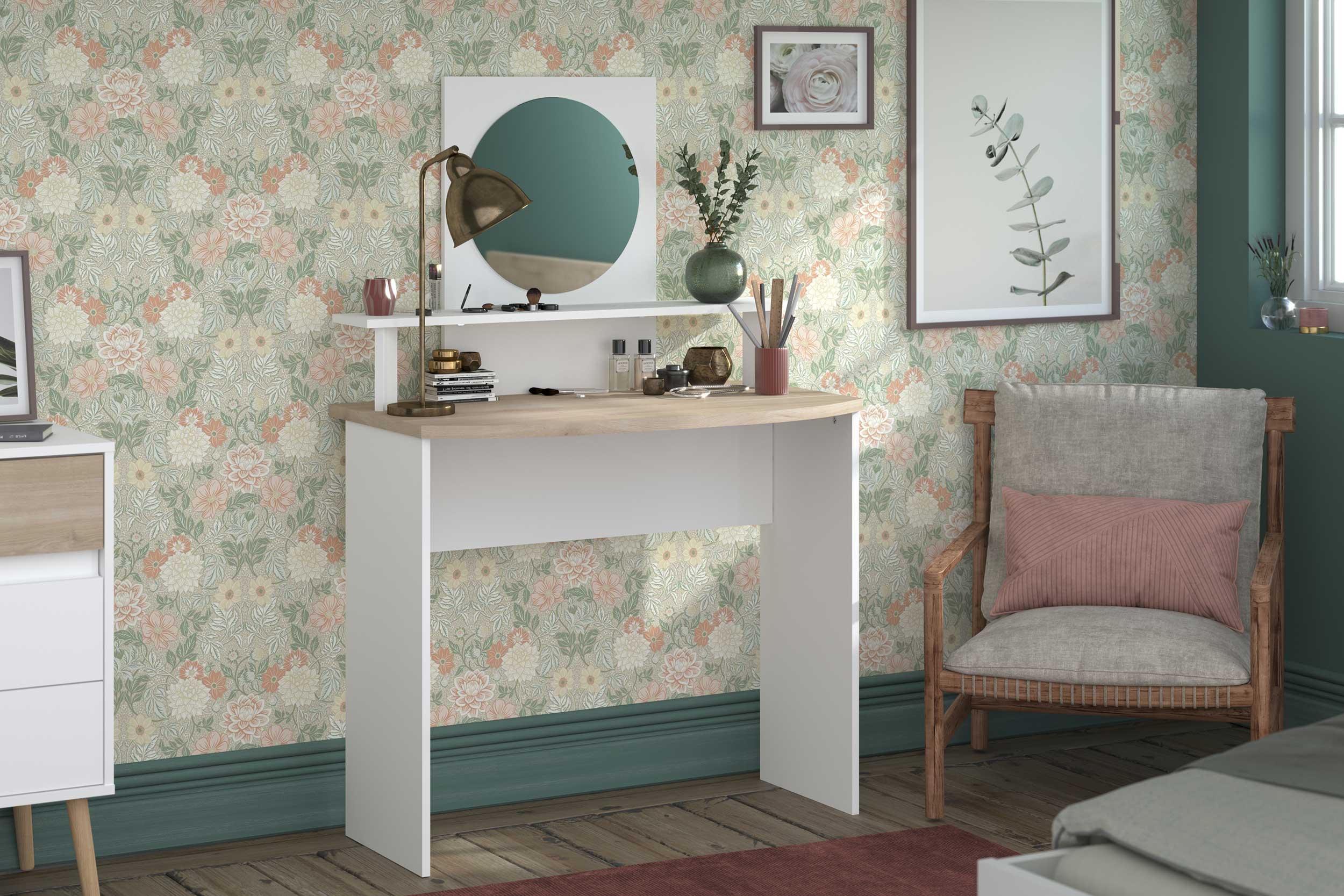 Coiffeuse Hardy-136cm-avec miroir-blanc/chêne - Image 8