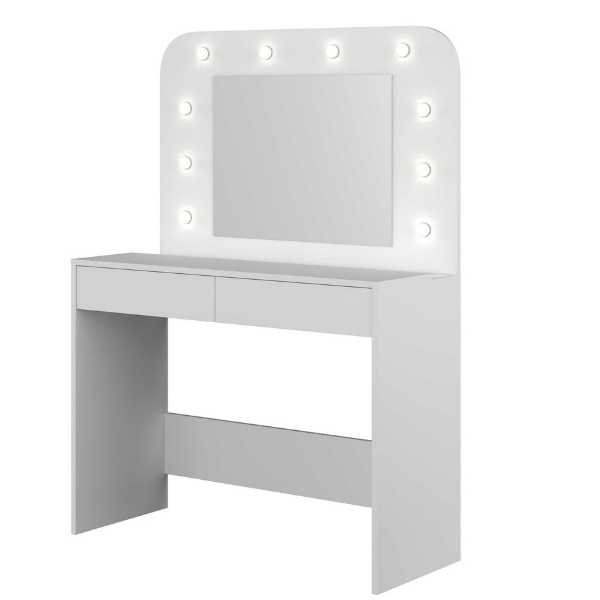 Coiffeuse Holly avec miroir et éclairage 2 tiroirs aggloméré - blanc - Image 8