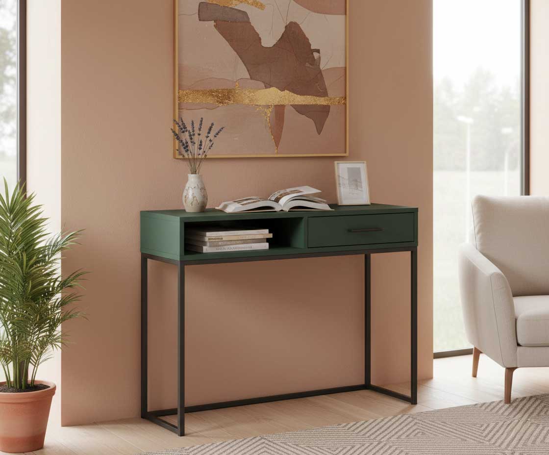 Coiffeuse Lisanne 107cm, 1 tiroir - vert foncé - Image 5