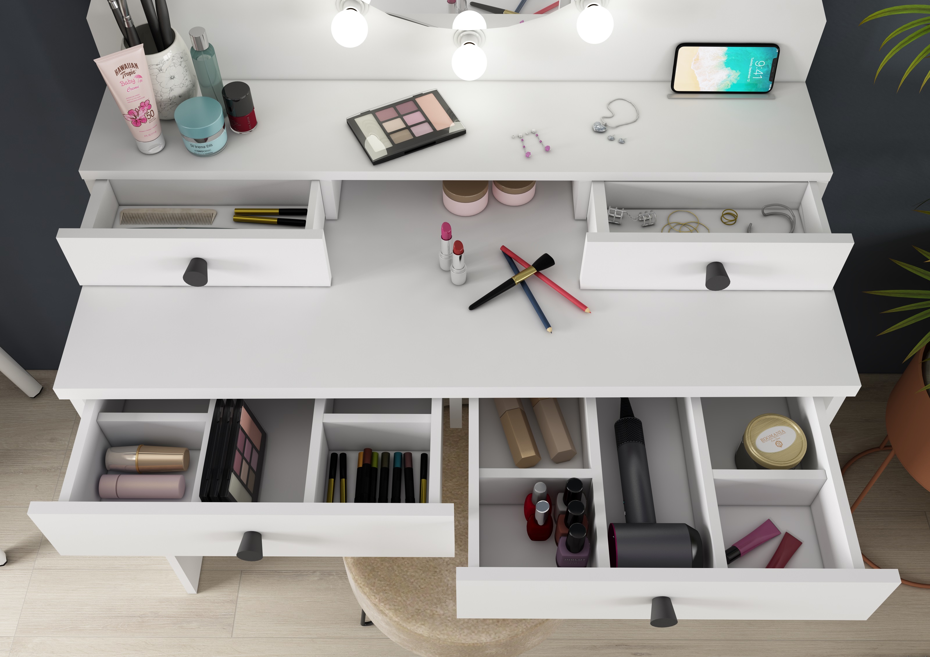 Coiffeuse Star avec éclairage - blanc - Image 5