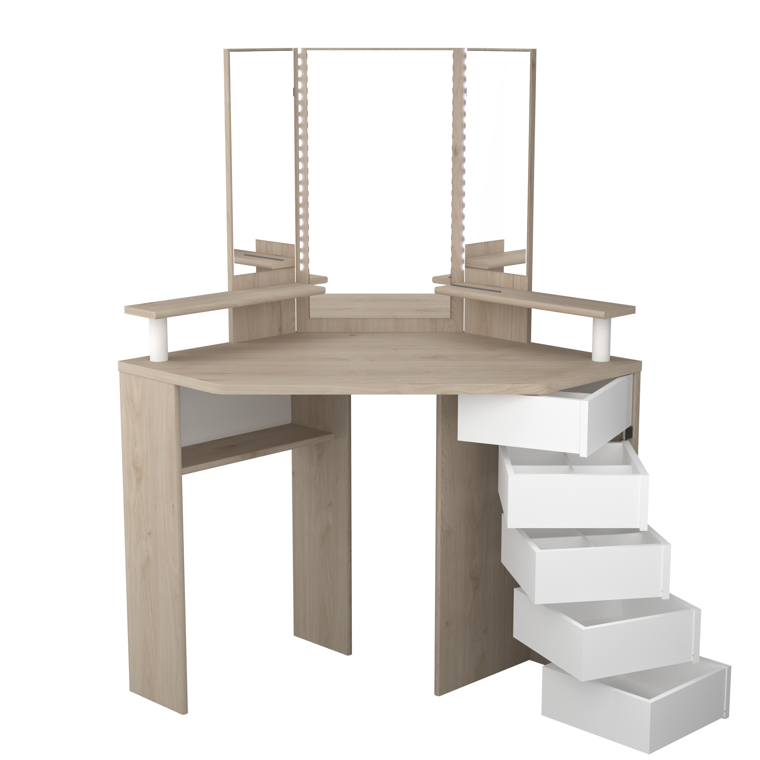 Coiffeuse Sweet avec miroir - chêne/blanc - Image 3