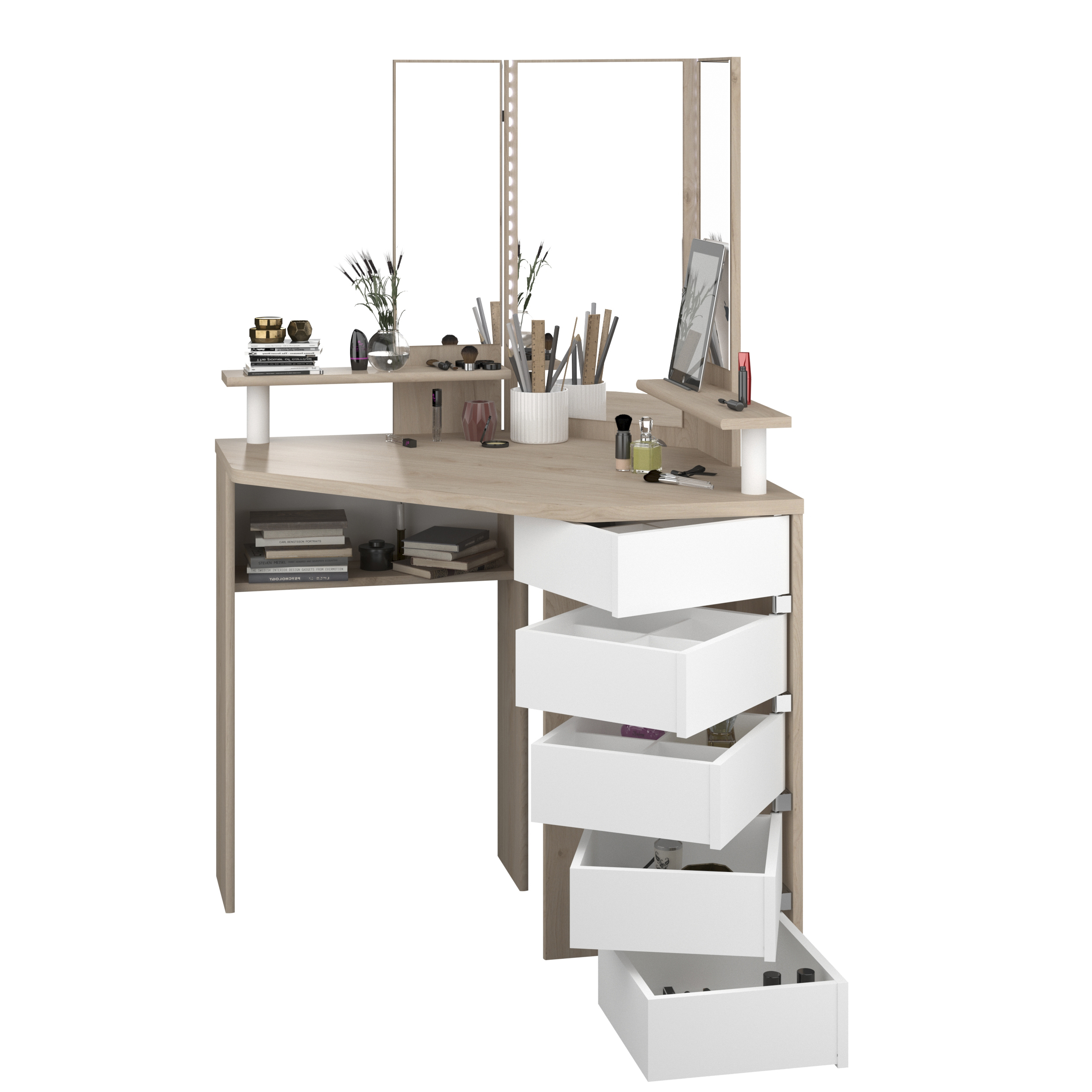 Coiffeuse Sweet avec miroir - chêne/blanc - Image 7