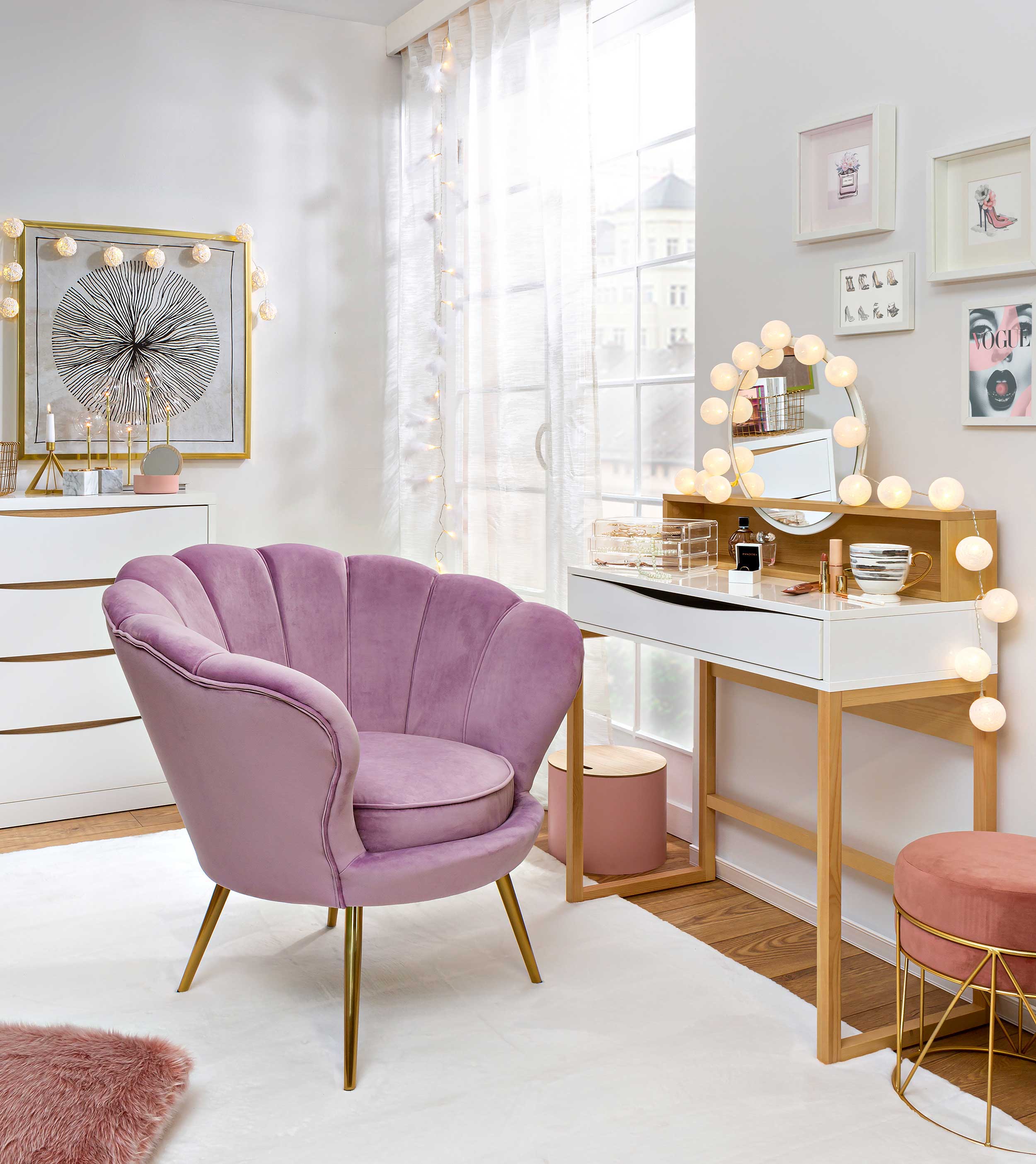 Coiffeuse Vayen 85cm 1 tiroir - chêne clair/blanc - Image 7