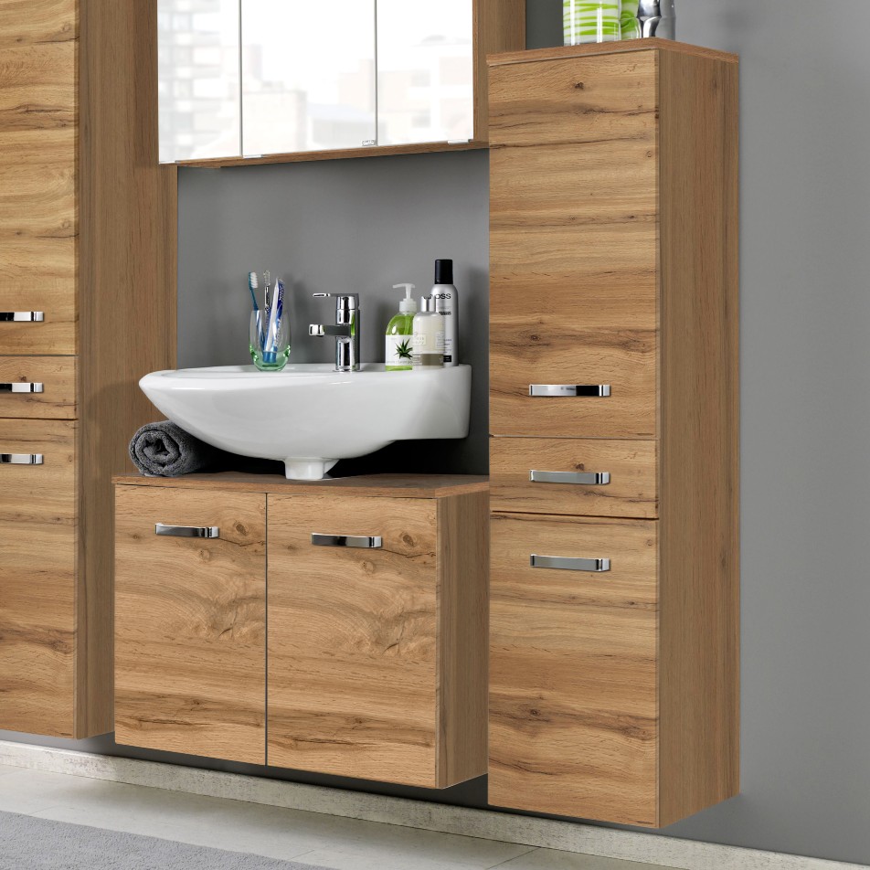 Colonne Bobbi basse 30cm 2 portes et 1 tiroir - chêne