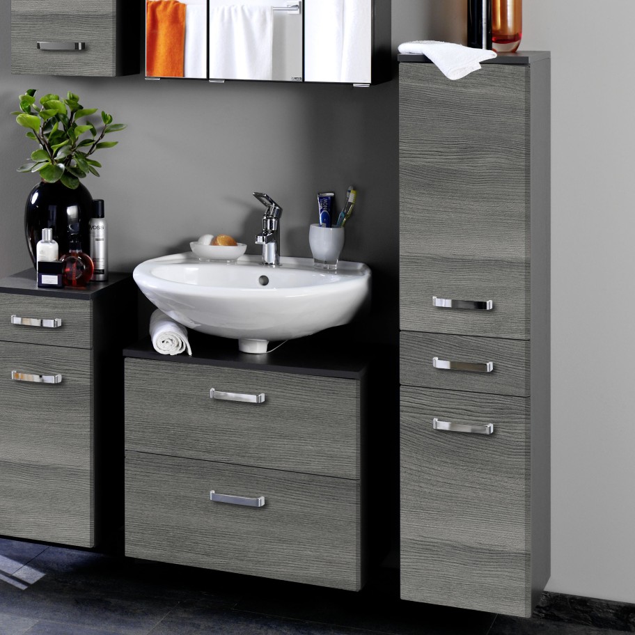 Colonne Bobbi basse 30cm 2 portes et 1 tiroir - graphite/chêne gris - Image 1