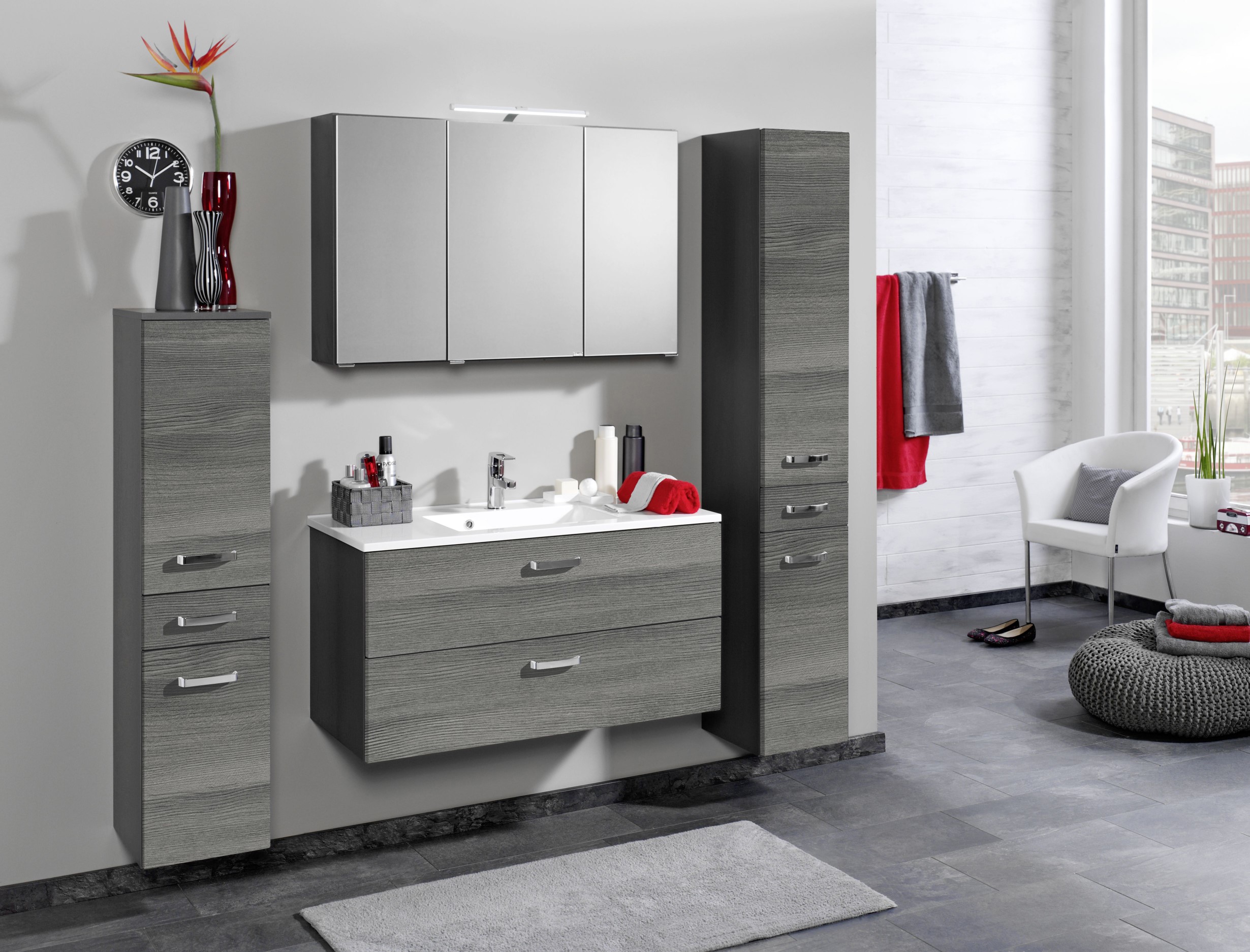 Colonne Bobbi haute 30cm 2 portes et 1 tiroir - graphite/chêne gris - Image 2