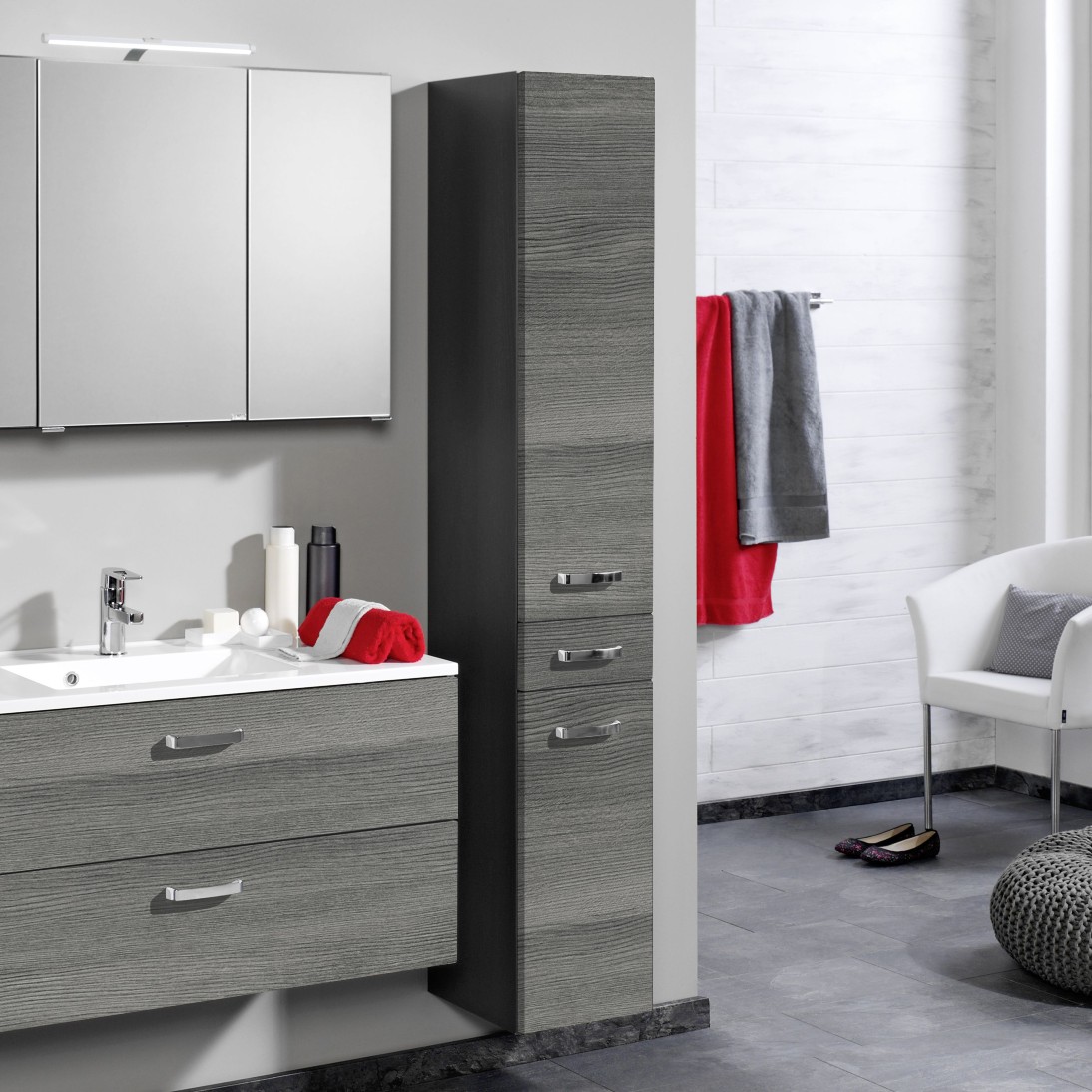 Colonne Bobbi haute 30cm 2 portes et 1 tiroir - graphite/chêne gris - Image 1