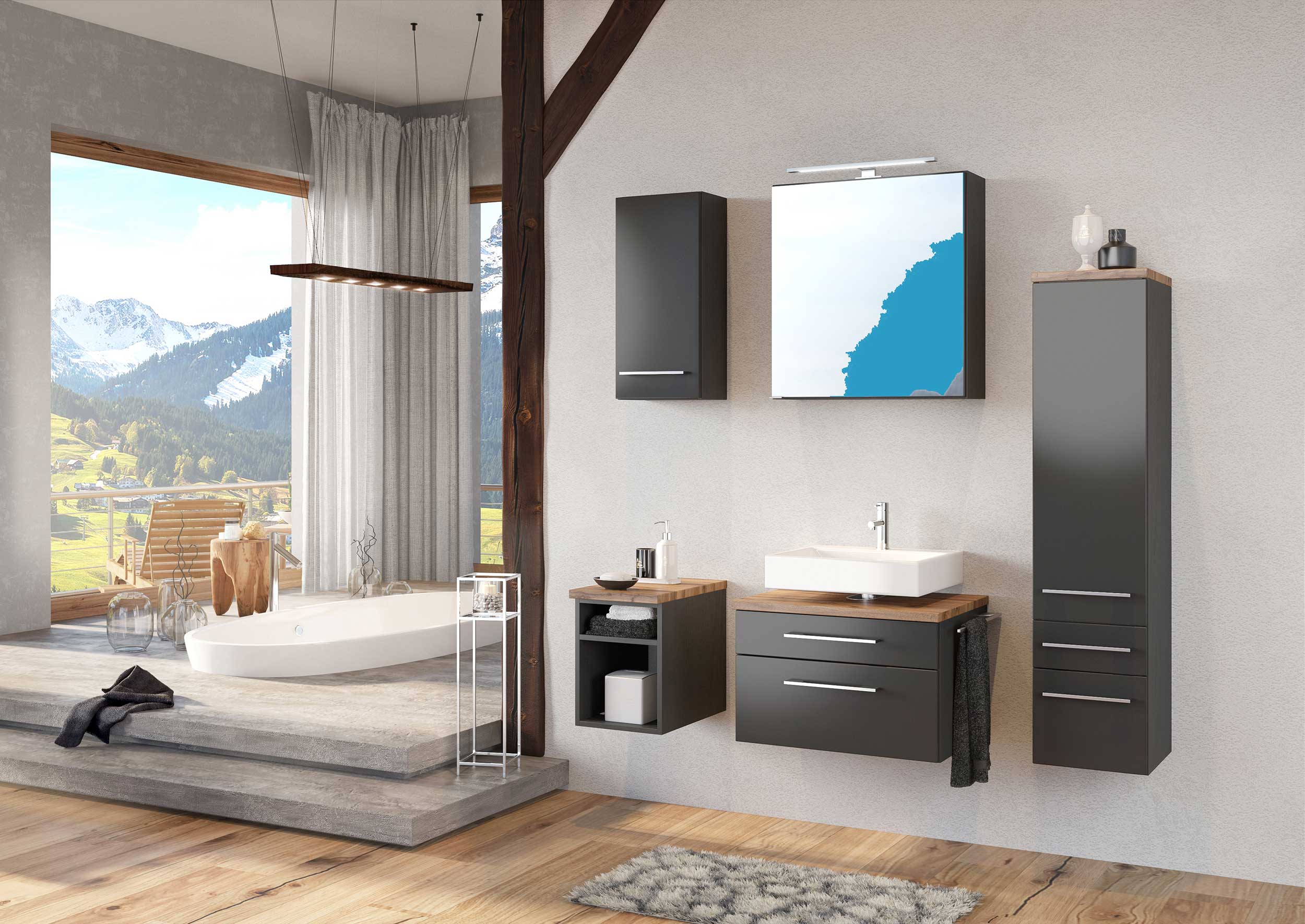 Colonne Dasa 30cm 1 porte & 2 tiroirs - graphite/gris mat - Image 3