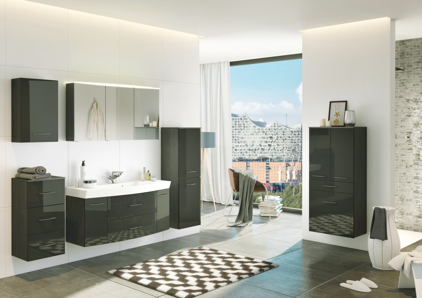 Colonne Florent 40cm avec 2 portes - graphite/gris brillant - Image 2