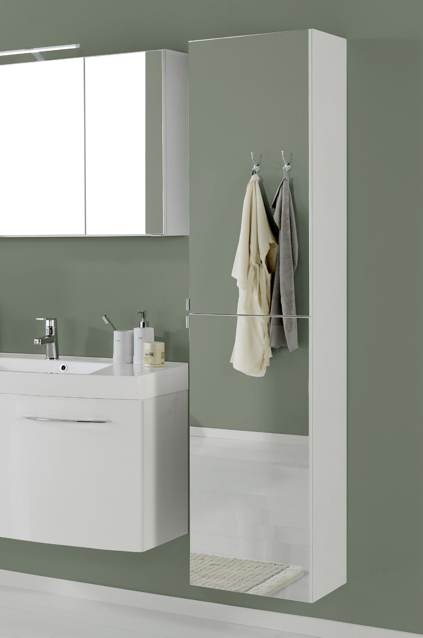 Colonne Florent 40cm avec miroir & 2 portes - blanc