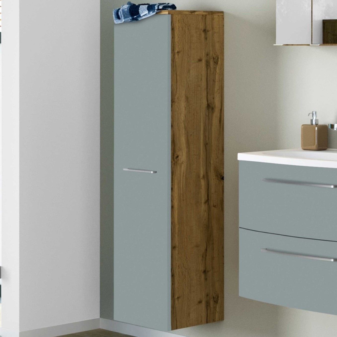 Colonne Gene 30cm 1 porte - chêne wotan/vert fjord - Image 1