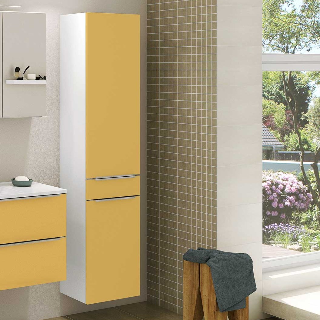 Colonne Hansen 40cm 2 portes et 1 tiroir - jaune/blanc