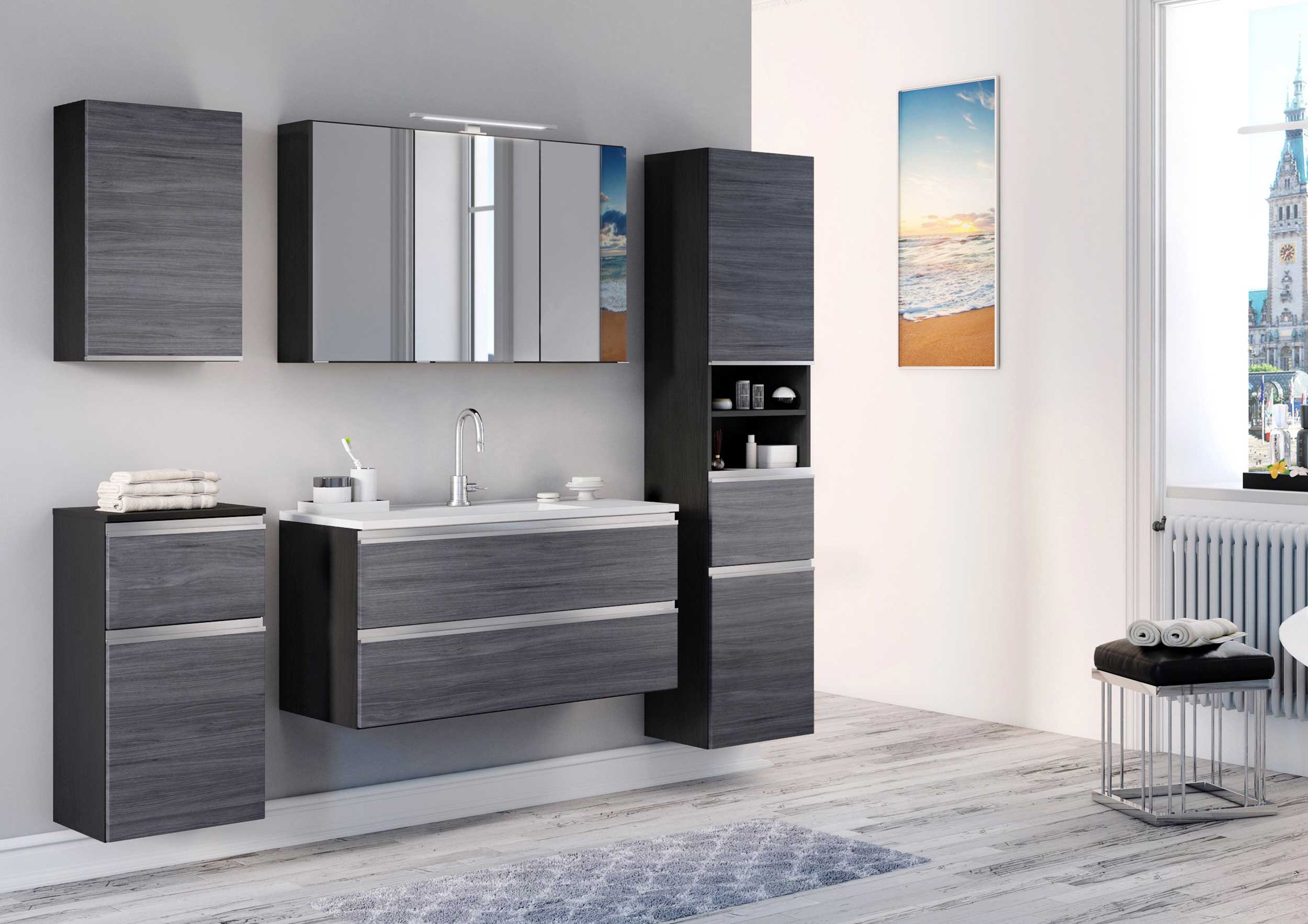 Colonne Lotuk haute avec 2 portes & 1 tiroir - chêne gris - Image 5