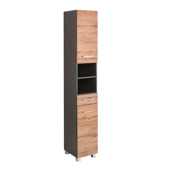 Colonne Pares 30cm 2 portes & 1 tiroir - gris graphite/chêne wotan - Image 11