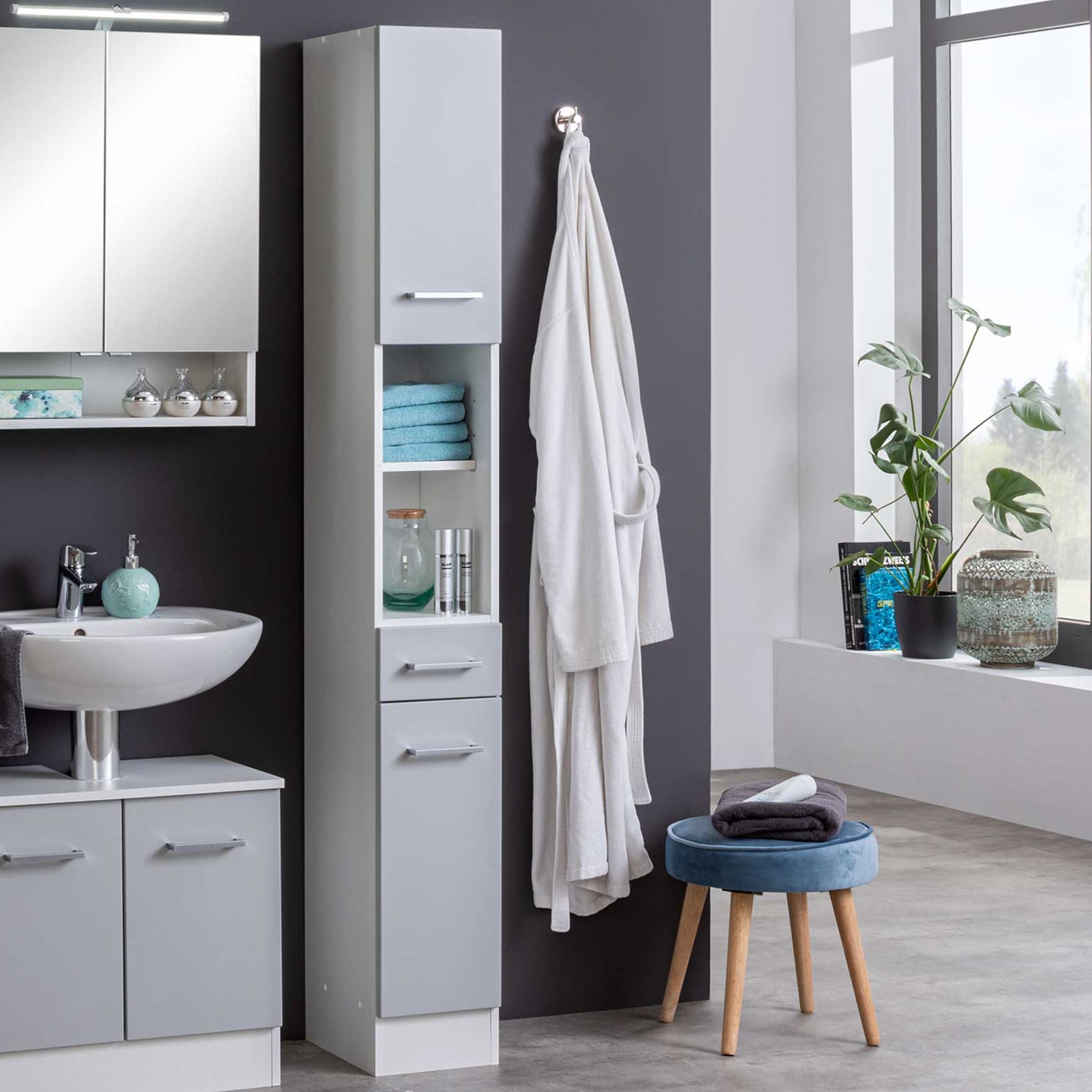 Colonne Ricca 25cm 2 portes & 1 tiroir - blanc/gris clair