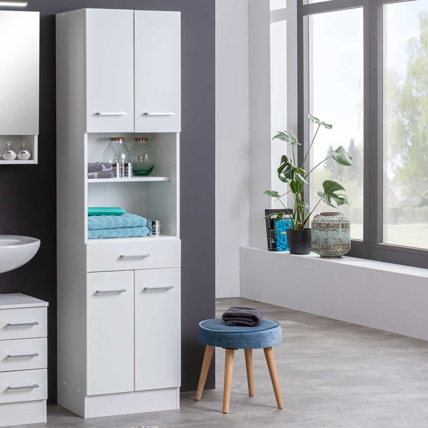 Colonne Ricca 50cm 4 portes & 1 tiroir - blanc