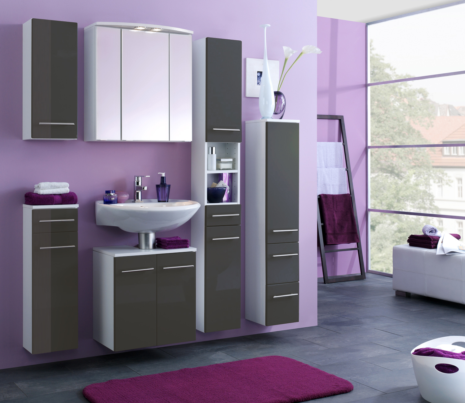 Colonne salle de bains Small 25cm 1 porte & 2 tiroirs - gris brillant - Image 8