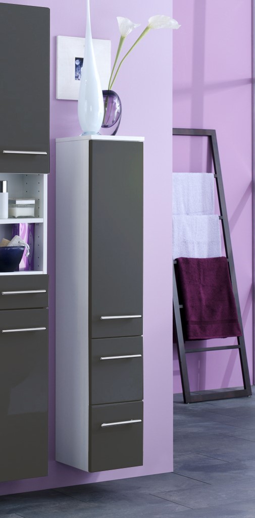 Colonne salle de bains Small 25cm 1 porte & 2 tiroirs - gris brillant - Image 9