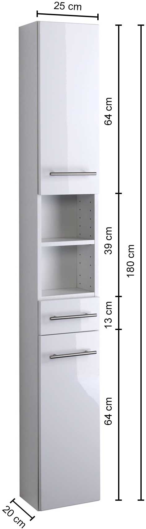 Colonne salle de bains Small 25cm 1 tiroir & 2 portes - blanc brillant - Image 2