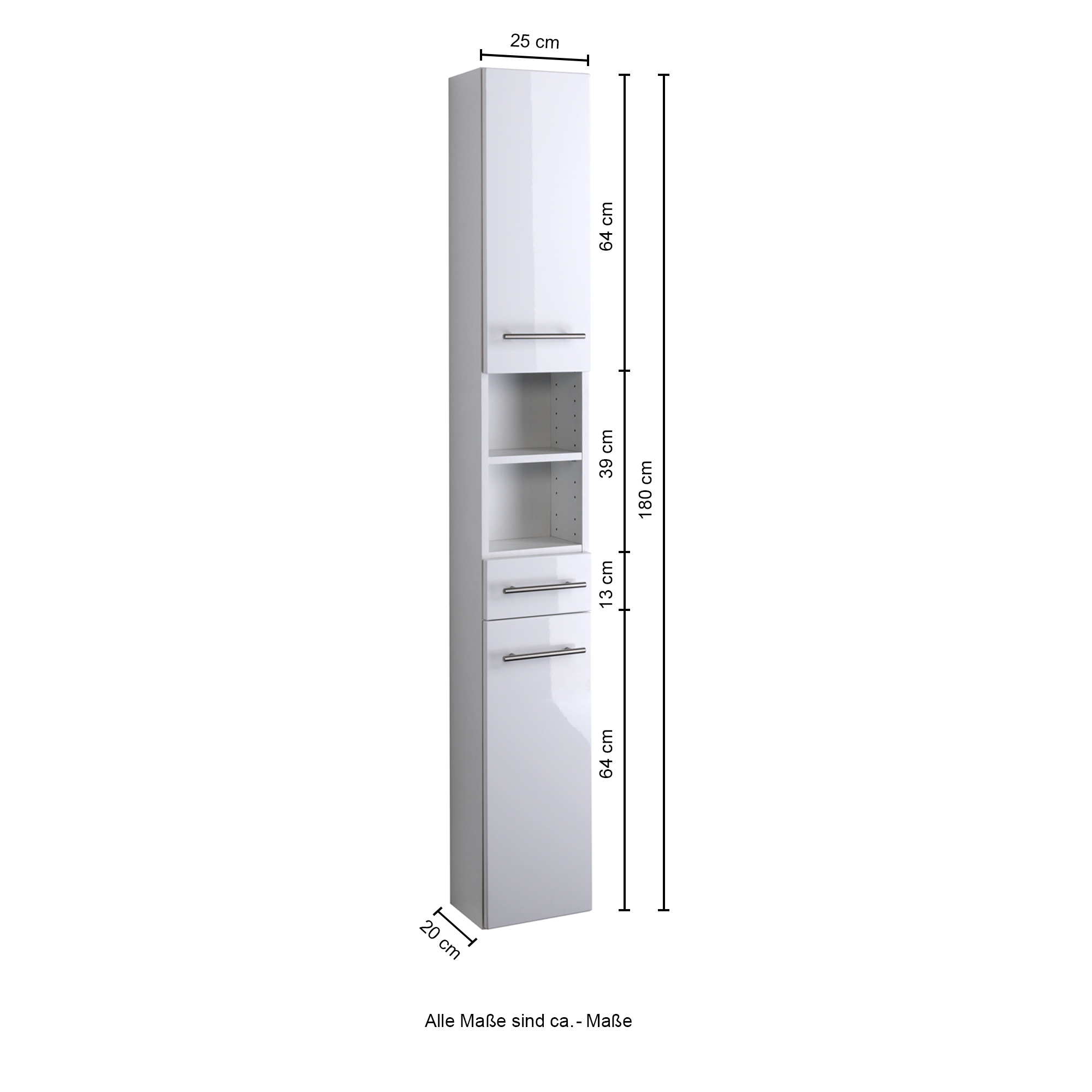 Colonne salle de bains Small 25cm 1 tiroir & 2 portes - gris brillant - Image 4