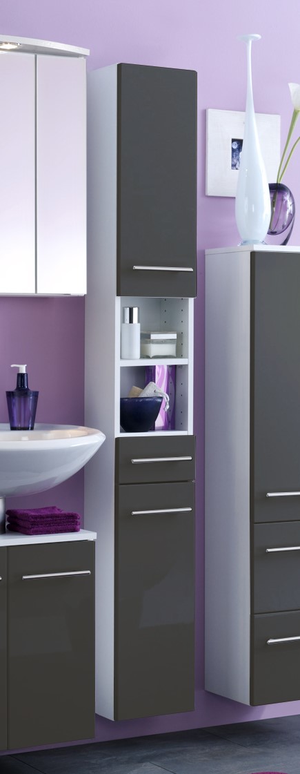 Colonne salle de bains Small 25cm 1 tiroir & 2 portes - gris brillant - Image 10