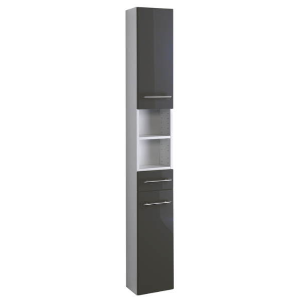 Colonne salle de bains Small 25cm 1 tiroir & 2 portes - gris brillant