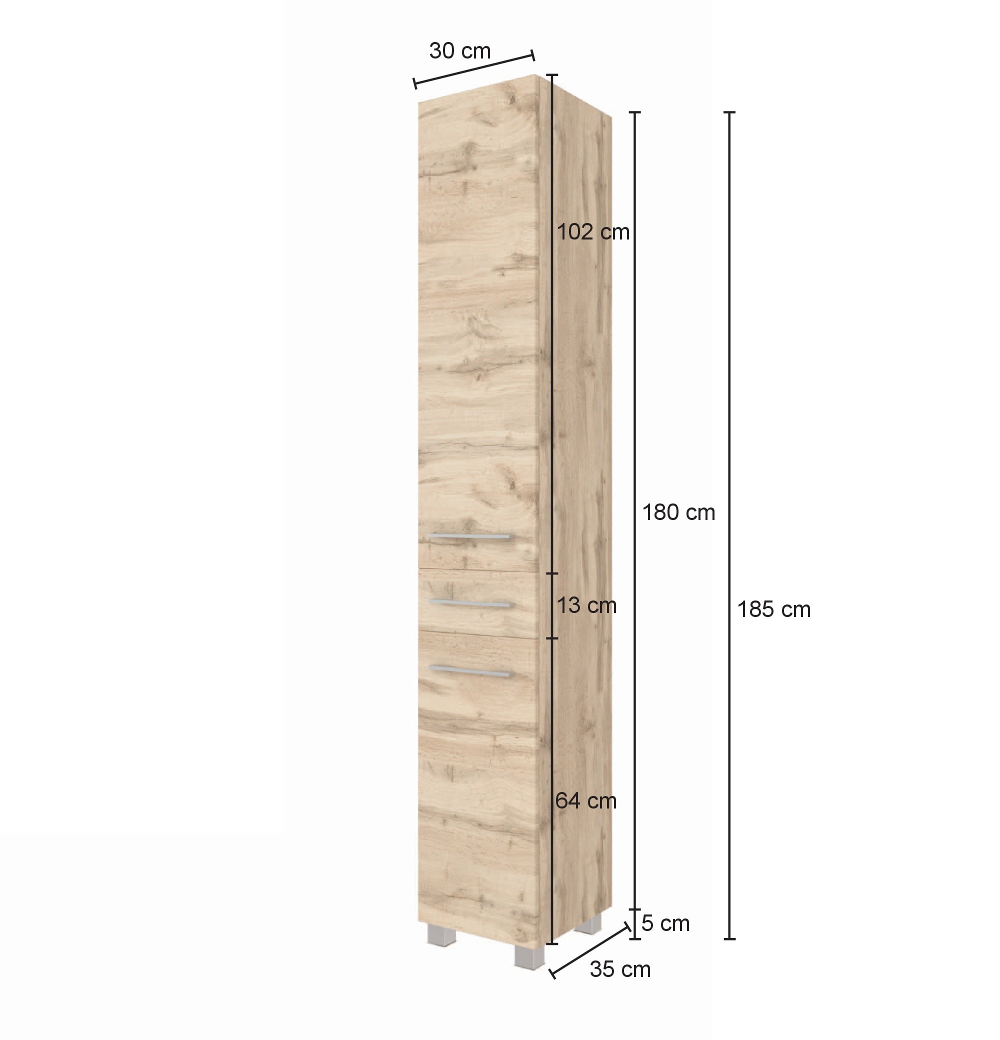 Colonne Sefa 30cm 2 portes & 1 tiroir - chêne/blanc - Image 7