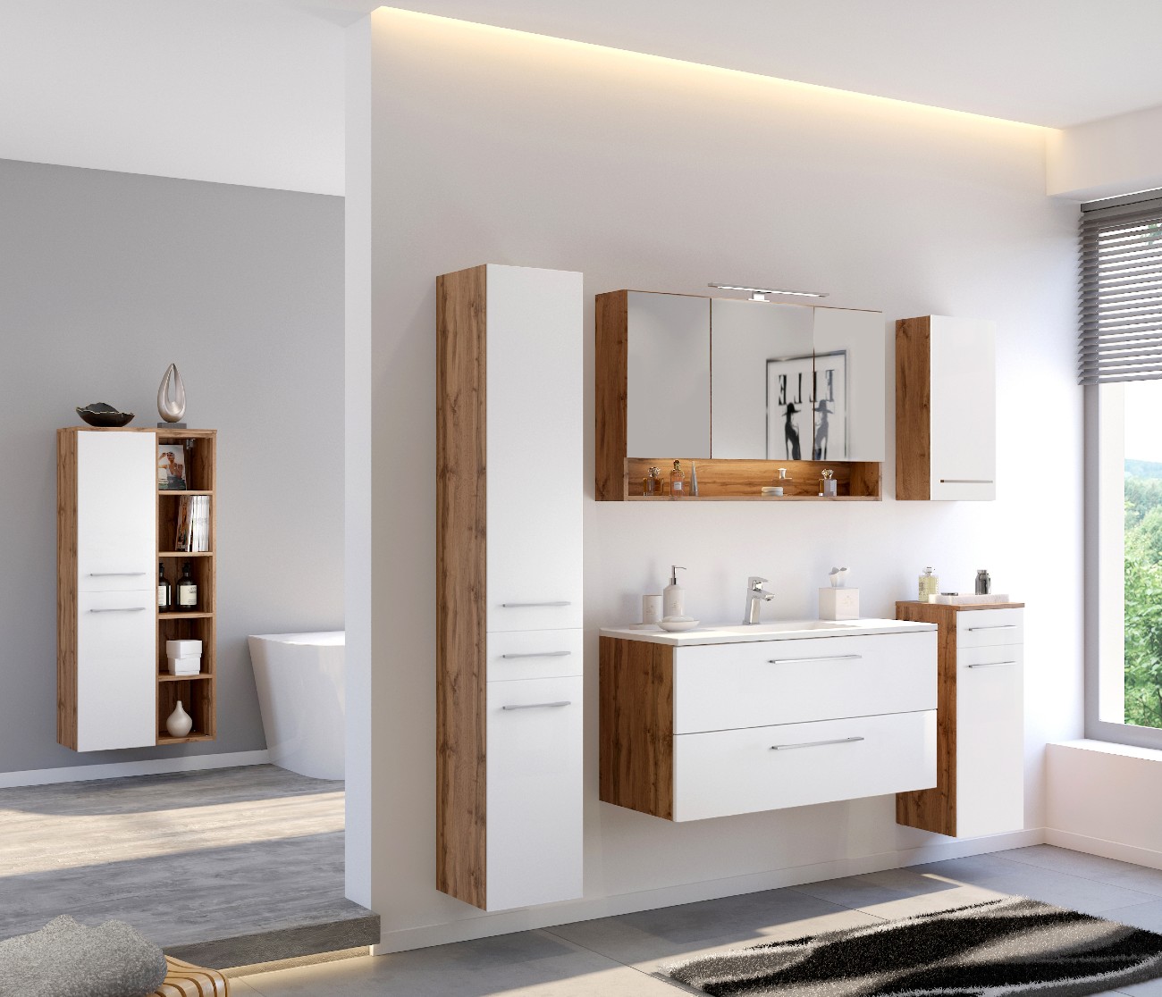 Colonne Sefa 30cm 2 portes & 1 tiroir - chêne/blanc - Image 8