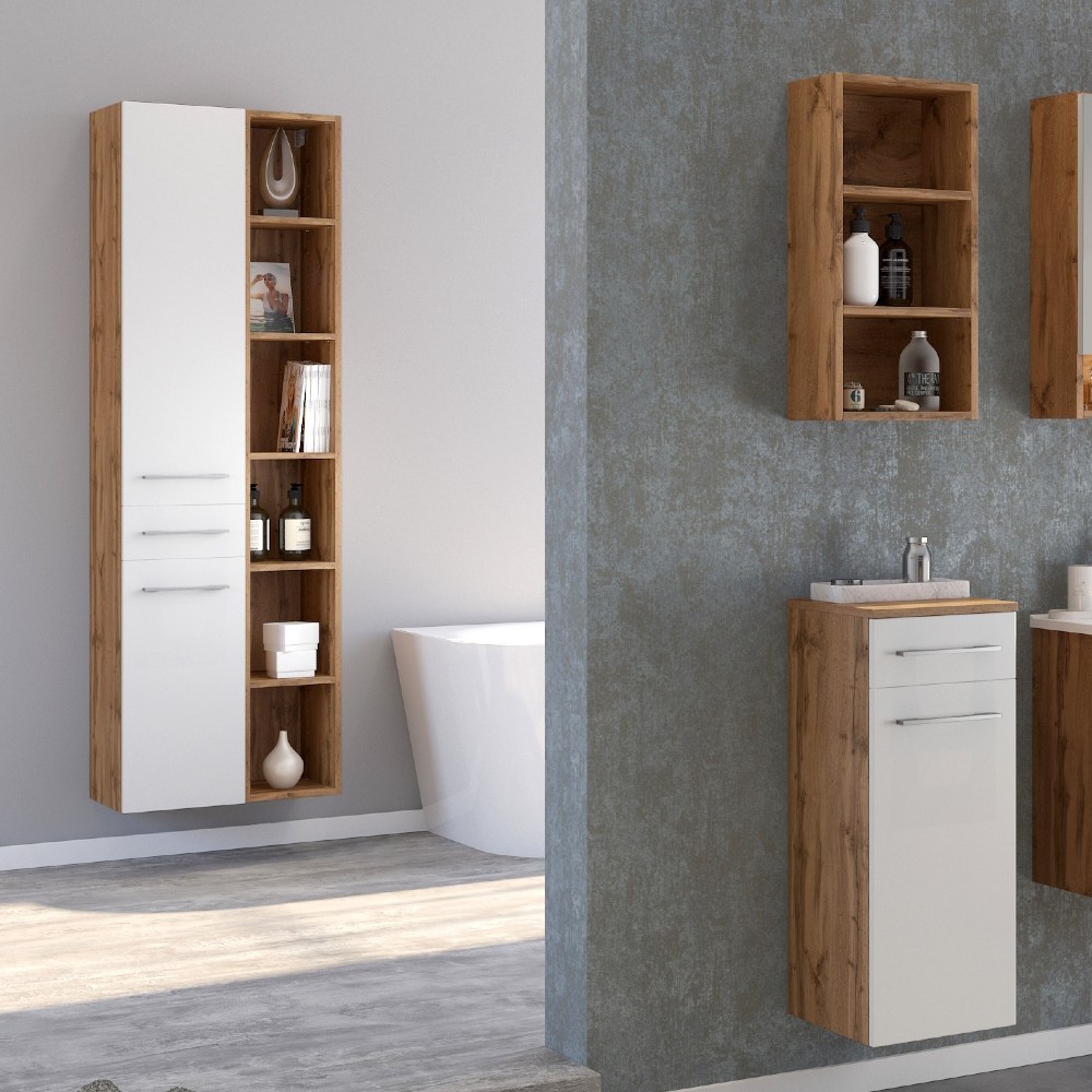 Colonne Sefa 30cm 2 portes & 1 tiroir - chêne/blanc - Image 9