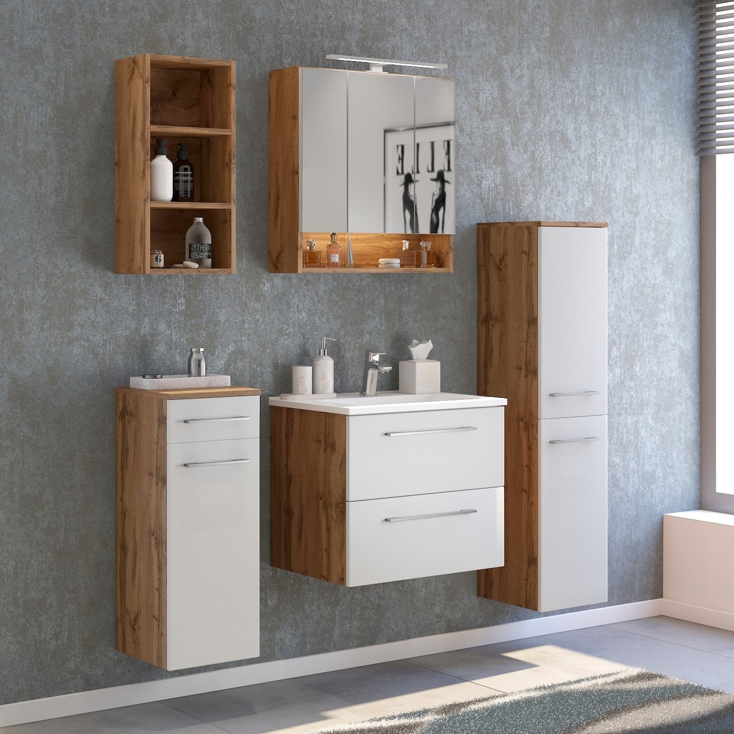 Colonne Sefa 30cm 2 portes - chêne/blanc - Image 7