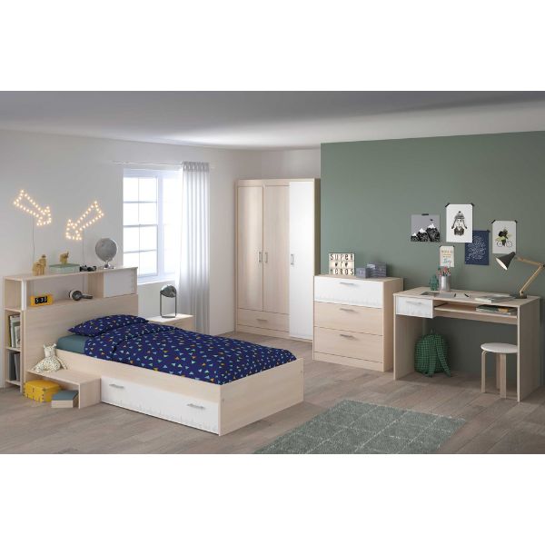Combinaison chambre d'enfant Charly 90x200 | Lit d'enfant, stockage, table de chevet, armoire, commode, bureau