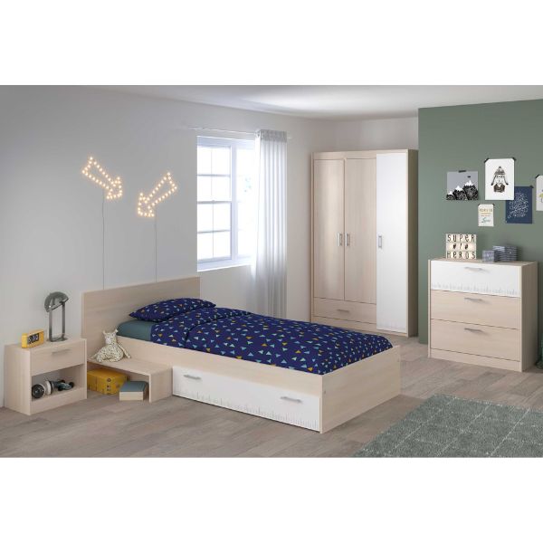 Combinaison de chambre d'enfant Charly 90x200 | Lit d'enfant, table de chevet, armoire, commode