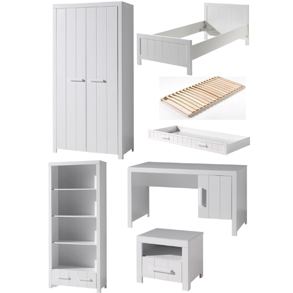Combinaison de chambre d'enfant Erik 10 (sommier à lattes incl.)-blanc
