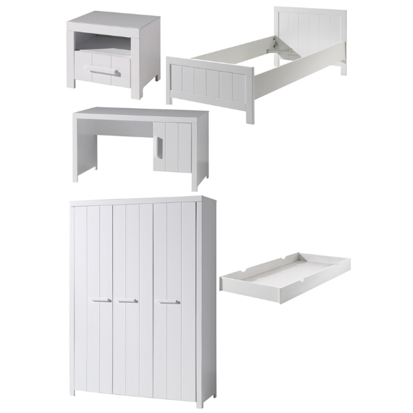 Combinaison de chambre d'enfant Erik 4 (sommier à lattes incl.)-blanc