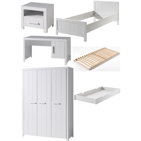 Combinaison de chambre d'enfant Erik 8 (sommier à lattes incl.)-blanc