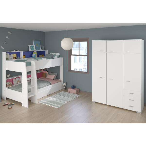 Combinaison de chambre d'enfant Leo/Galaxy | Lit superposé, Ensemble de tiroirs de lit, Armoire