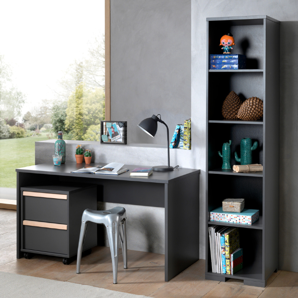 Combinaison London avec bureau, caisson à tiroirs et bibliothèque-blanc/bois de hêtre