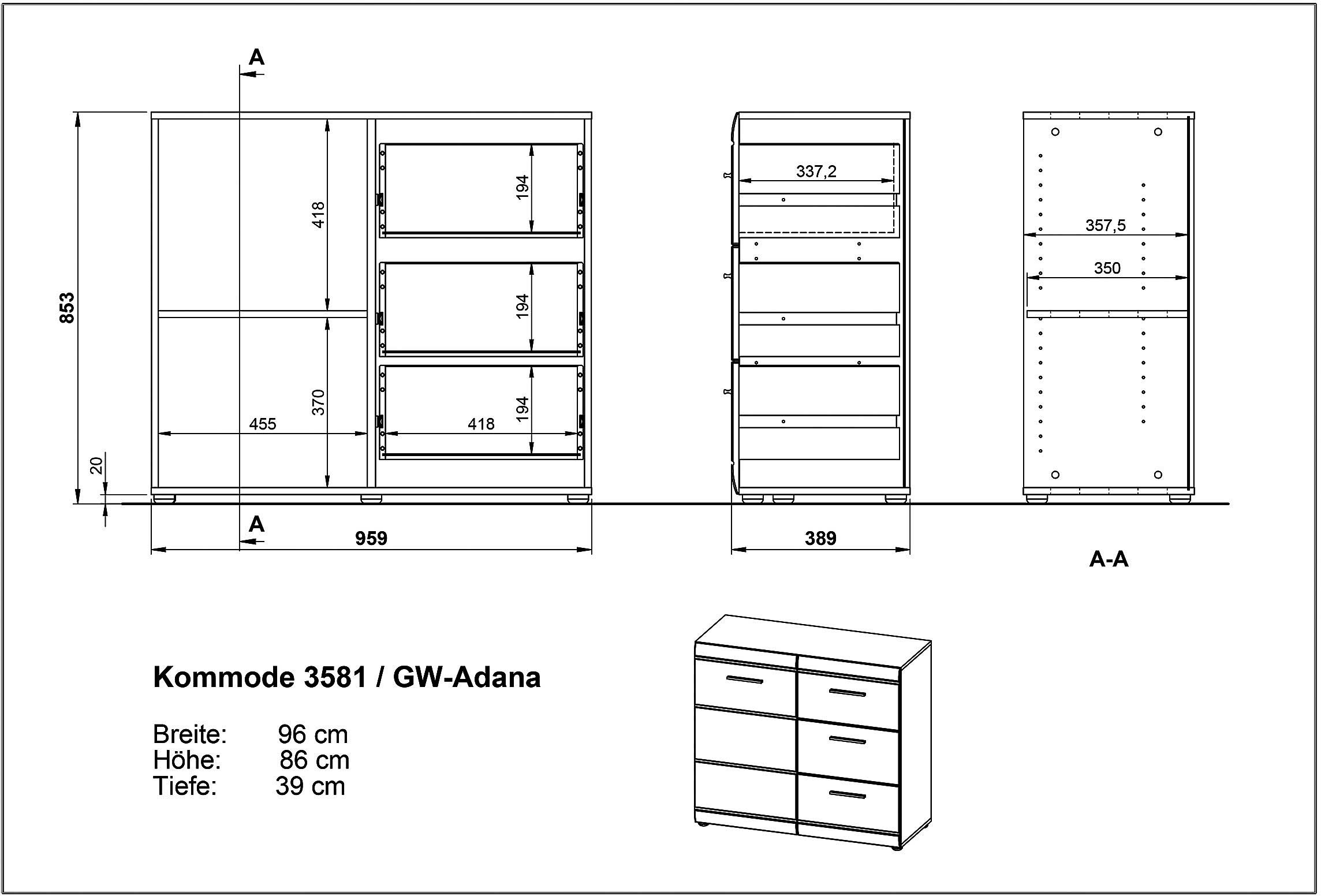 Commode Allan avec 3 tiroirs & 1 porte - blanc - Image 2