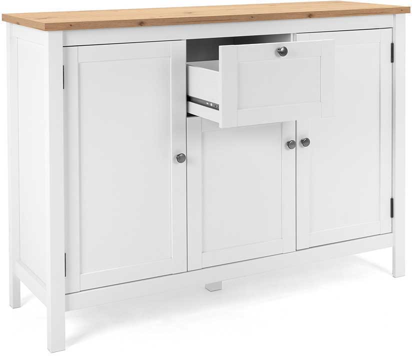 Commode Berge 120cm 3 portes & 1 tiroir - blanc/chêne - Image 6