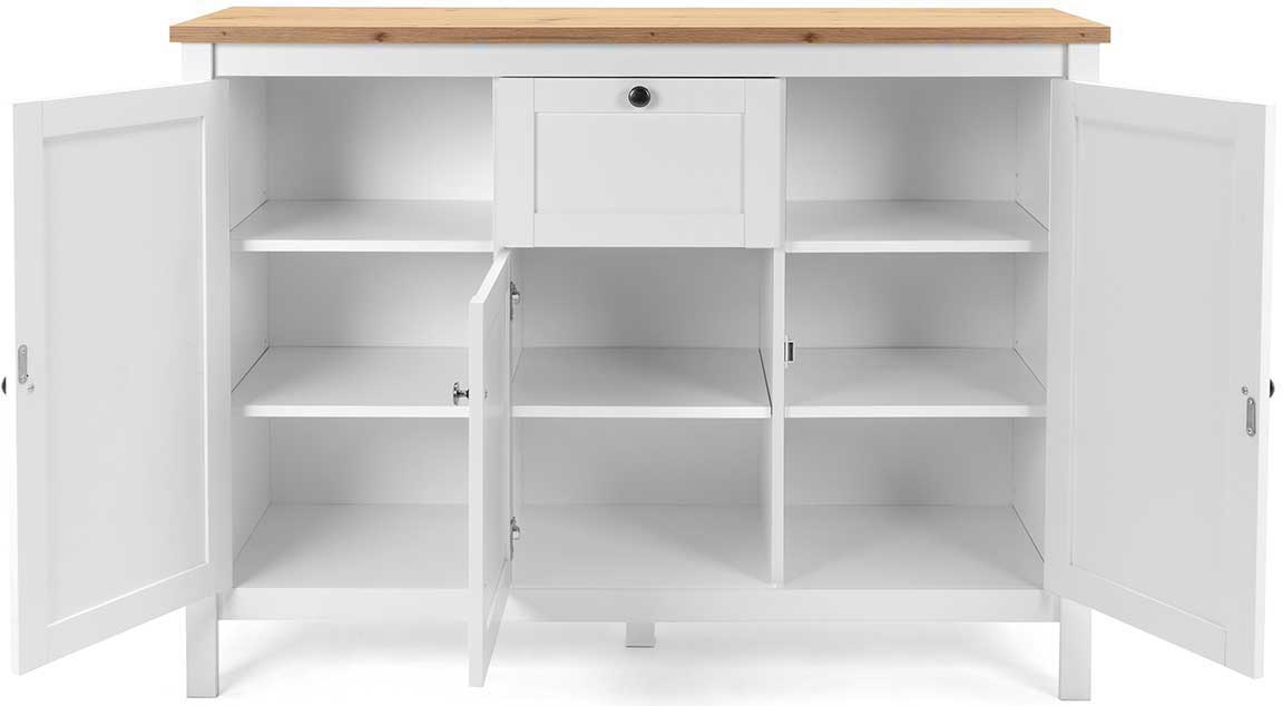 Commode Berge 120cm 3 portes & 1 tiroir - blanc/chêne - Image 8
