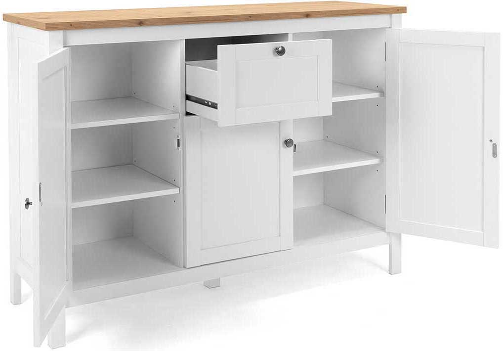 Commode Berge 120cm 3 portes & 1 tiroir - blanc/chêne - Image 9