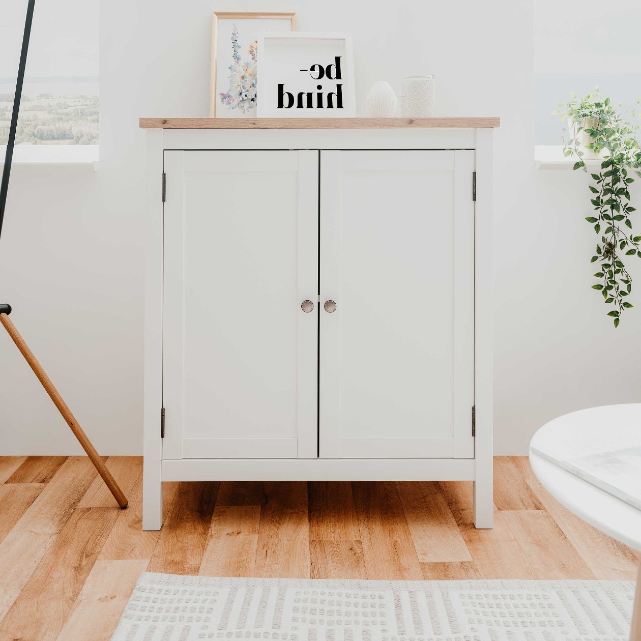 Commode Berge 80cm 2 portes - blanc/chêne